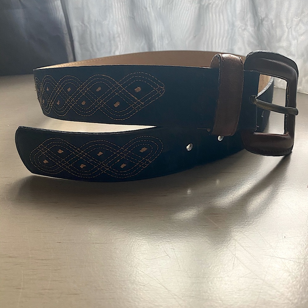 Vintage Leather - Embroidered - Deep Indigo belt